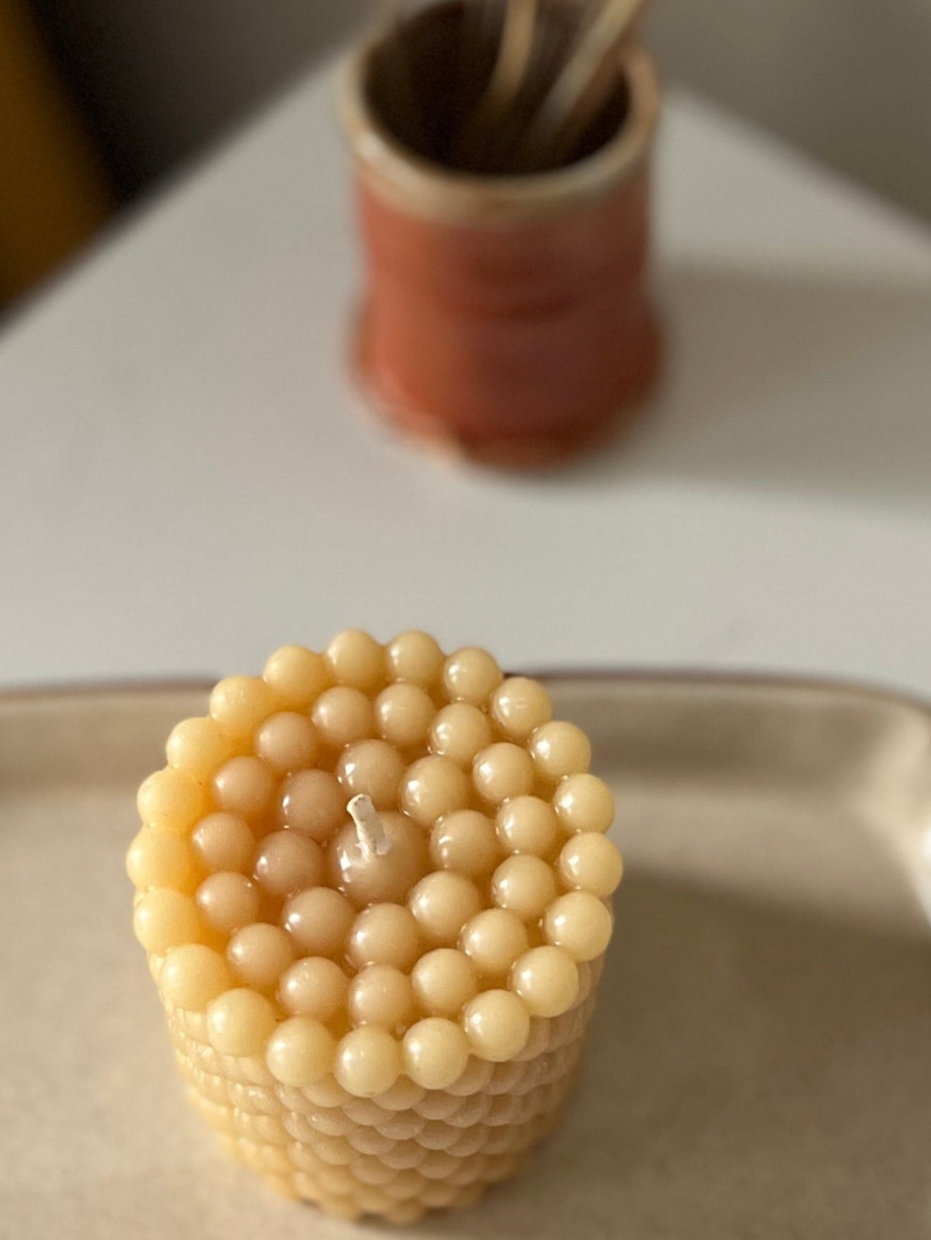 Bubble Pillar Beeswax Candle