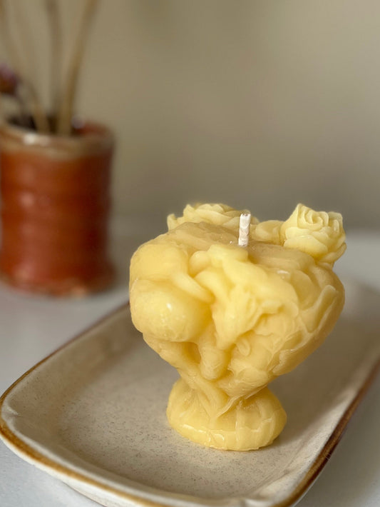 Heart With Flowers Beeswax Candle